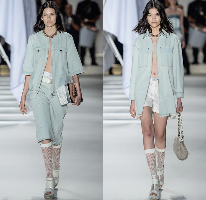 Ellus 2014-2015 Summer Womens Runway Looks - Temporada Verão 2014-2015 São Paulo Fashion Week Brazil Brasil Southern Hemisphere Moda Desfiles - Acid Wash Denim Jeans Bleached Faded Bib Brace Dungarees Skirt Frock Romper One Piece Vest Shorts Cutoffs Strapless Frayed Crop Top Midriff Outerwear Coat Jacket Dress Gauchos Culottes Multi-Panel Peplum Typography Numbers Metallic Silver Stars Pleats Leather Lace Sheer Chiffon Peek-a-Boo