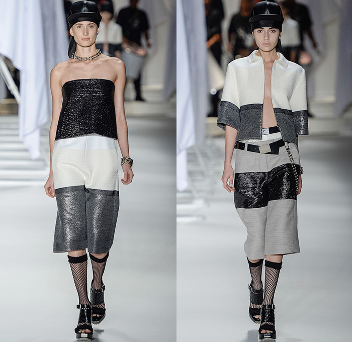 Ellus 2014-2015 Summer Womens Runway Looks - Temporada Verão 2014-2015 São Paulo Fashion Week Brazil Brasil Southern Hemisphere Moda Desfiles - Acid Wash Denim Jeans Bleached Faded Bib Brace Dungarees Skirt Frock Romper One Piece Vest Shorts Cutoffs Strapless Frayed Crop Top Midriff Outerwear Coat Jacket Dress Gauchos Culottes Multi-Panel Peplum Typography Numbers Metallic Silver Stars Pleats Leather Lace Sheer Chiffon Peek-a-Boo