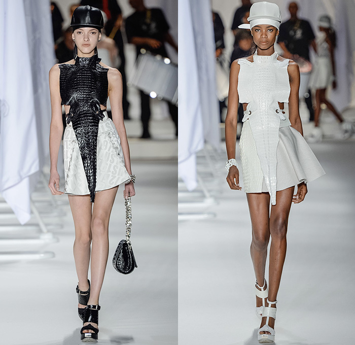 Ellus 2014-2015 Summer Womens Runway Looks - Temporada Verão 2014-2015 São Paulo Fashion Week Brazil Brasil Southern Hemisphere Moda Desfiles - Acid Wash Denim Jeans Bleached Faded Bib Brace Dungarees Skirt Frock Romper One Piece Vest Shorts Cutoffs Strapless Frayed Crop Top Midriff Outerwear Coat Jacket Dress Gauchos Culottes Multi-Panel Peplum Typography Numbers Metallic Silver Stars Pleats Leather Lace Sheer Chiffon Peek-a-Boo