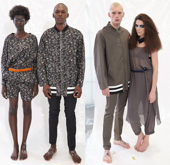 ZAMBESI 2014-2015 Spring Summer Collection Sneak Peek - New Zealand Southern Hemisphere Looks Media Day Mens Womens - Flowers Florals Print Motif Pattern Bomber Coat Bomberdress Jacketdress Silk Lace Mesh Minimalist Peek-A-Boo Shorts Sheer Chiffon Sweatpants Jogging Crop Top Midriff Bralette