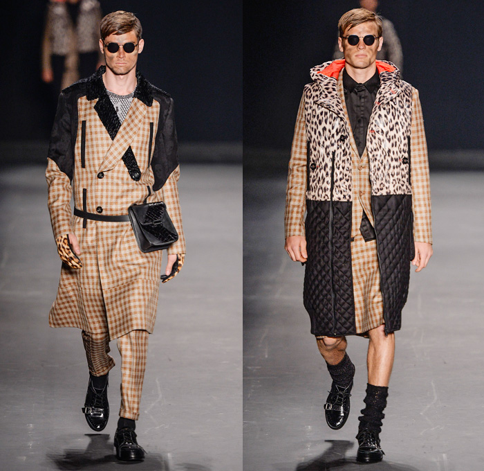 HERCHCOVITCH;ALEXANDRE 2014 Winter Mens Runway Collection - São Paulo Fashion Week Brazil - Inverno 2014 Homens Desfiles - Dark Post-Apocalyptic Military Black Leggings Oversized Outerwear Coats Skulls Animal Leopard Checks Print Knitwear Crochet