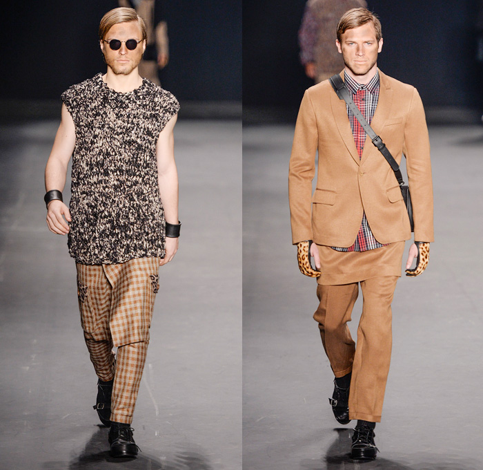 HERCHCOVITCH;ALEXANDRE 2014 Winter Mens Runway Collection - São Paulo Fashion Week Brazil - Inverno 2014 Homens Desfiles - Dark Post-Apocalyptic Military Black Leggings Oversized Outerwear Coats Skulls Animal Leopard Checks Print Knitwear Crochet