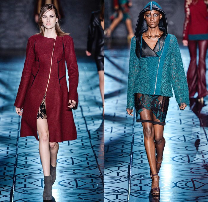 Animale 2014 Winter Runway Collection - São Paulo Fashion Week Brazil - Inverno 2014 Mulheres Desfiles - Celtic Mystique - Intricate Lace Tulle Sheer Peek-A-Boo Fabrics Embroidery Wool Knitwear Embossed Engraved Leather Multi-Panel Outerwear Coats Jackets