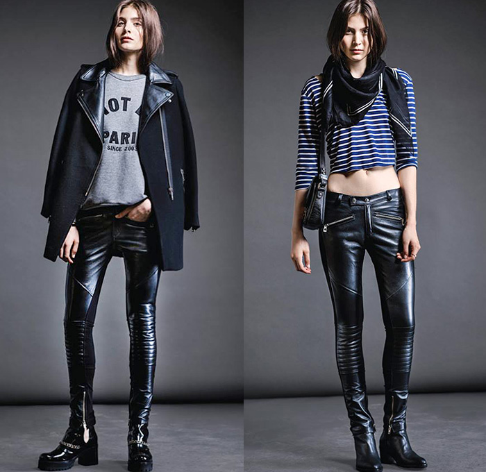 A.Y. Not Dead 2014 Fall Autumn Winter Womens Lookbook Collection - Since 2003 Argentina Southern Hemisphere - Denim Jeans Motorcycle Biker Rider Leather Furry Sheer Chiffon Tulle Peek-A-Boo Accordion Pleats Crop Top Midriff Windowpane Check Parka Knit Sweater Jumper Mini Skirt Python Snake Reptile Leggings Skinny Dress Bomber Jacket Jogging Sweatpants Wide Leg Trousers Palazzo Pants Patches Animal Spots Leopard Cheetah