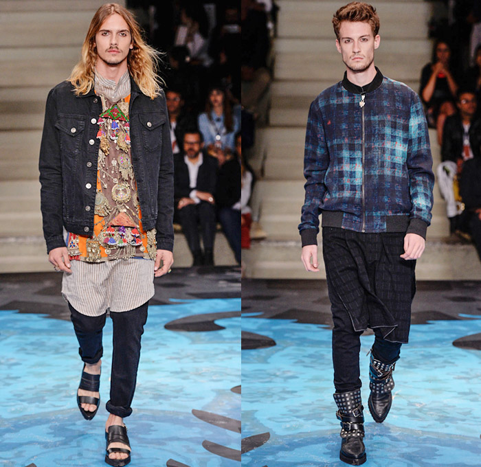 Cavalera 2014 Winter Mens Runway Collection - São Paulo Fashion Week Brazil - Inverno 2014 Homens Desfiles - One Thousand and One Nights - Arabian Nights - Middle Eastern Inspiration - Black Denim Jeans Caftan Kaftan Shirts Embroidery Embellishments Plaid Punk Grunge