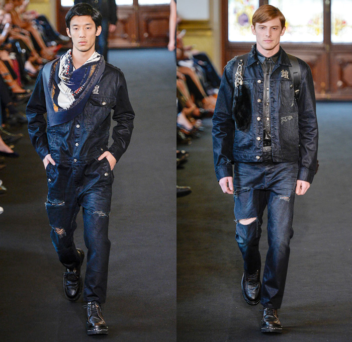 Ellus 2014 Winter Mens Runway Collection - São Paulo Fashion Week Brazil - Inverno 2014 Homens Desfiles - Outdoorsman Lumberjack Mountaineer Railroad Engineer Raw Selvedge Denim Jeans Destroyed One Piece Jumpsuit Dungarees Oversized Coats Vest