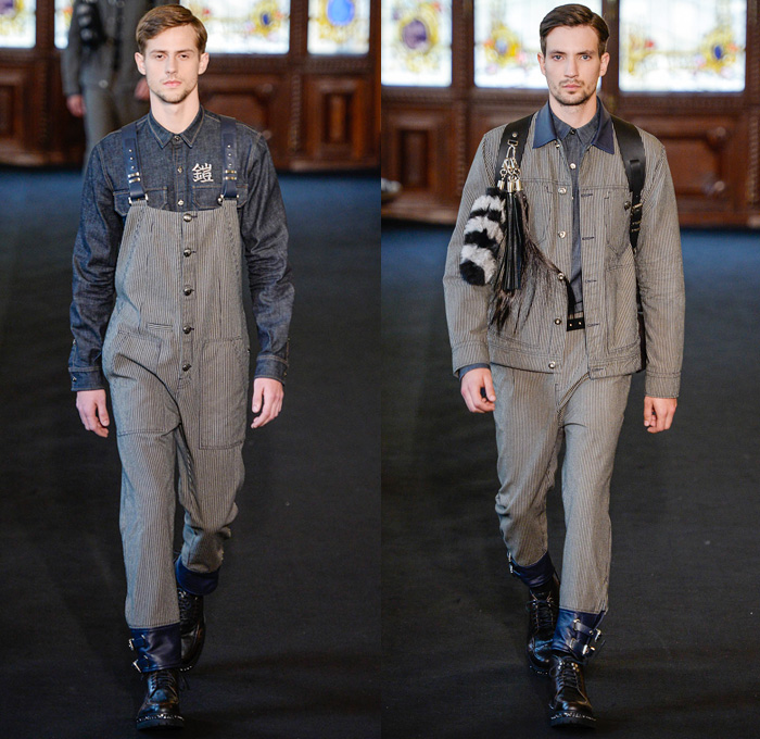 Ellus 2014 Winter Mens Runway Collection - São Paulo Fashion Week Brazil - Inverno 2014 Homens Desfiles - Outdoorsman Lumberjack Mountaineer Railroad Engineer Raw Selvedge Denim Jeans Destroyed One Piece Jumpsuit Dungarees Oversized Coats Vest