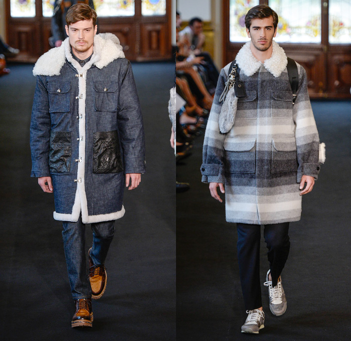 Ellus 2014 Winter Mens Runway Collection - São Paulo Fashion Week Brazil - Inverno 2014 Homens Desfiles - Outdoorsman Lumberjack Mountaineer Railroad Engineer Raw Selvedge Denim Jeans Destroyed One Piece Jumpsuit Dungarees Oversized Coats Vest