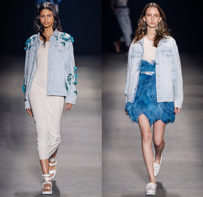 Oh, Boy! 2014 Winter Southern Hemisphere Womens Runway Collection - Fashion Rio Brazil Moda Brasileira - Inverno 2014 Mulheres Desfiles - Retro Post Punk 1990s Faded Denim Jeans Trousers High Waisted Crop Top Midriff Embellished Tassels Fringes Furry Paisley Print 3D Cutout Russian Ballet