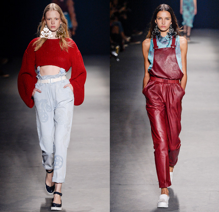 Oh, Boy! 2014 Winter Southern Hemisphere Womens Runway Collection - Fashion Rio Brazil Moda Brasileira - Inverno 2014 Mulheres Desfiles - Retro Post Punk 1990s Faded Denim Jeans Trousers High Waisted Crop Top Midriff Embellished Tassels Fringes Furry Paisley Print 3D Cutout Russian Ballet