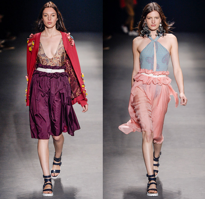 Oh, Boy! 2014 Winter Southern Hemisphere Womens Runway Collection - Fashion Rio Brazil Moda Brasileira - Inverno 2014 Mulheres Desfiles - Retro Post Punk 1990s Faded Denim Jeans Trousers High Waisted Crop Top Midriff Embellished Tassels Fringes Furry Paisley Print 3D Cutout Russian Ballet