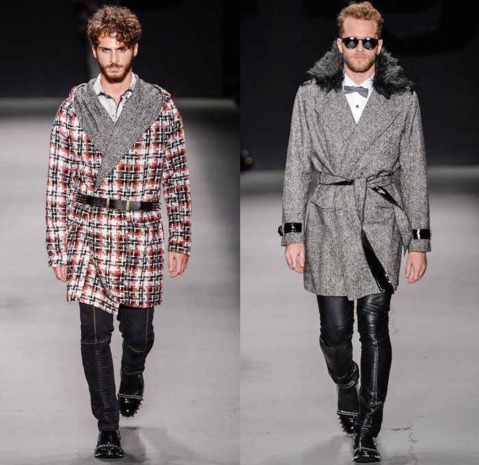 TNG 2014 Winter Southern Hemisphere Mens Runway Collection - Fashion Rio Brazil Moda Brasileira - Inverno 2014 Homens Desfiles - Punk Grunge Motorcycle Biker Denim Jeans Coated Crackle Metallic Studs Spikes Animal Leopard Chunky Knitwear Outerwear Coats Jackets