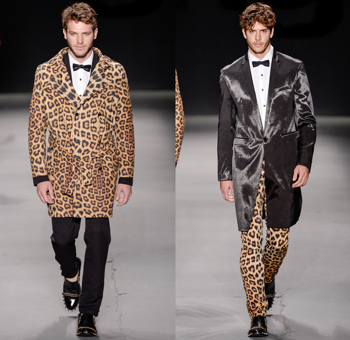 TNG 2014 Winter Southern Hemisphere Mens Runway Collection - Fashion Rio Brazil Moda Brasileira - Inverno 2014 Homens Desfiles - Punk Grunge Motorcycle Biker Denim Jeans Coated Crackle Metallic Studs Spikes Animal Leopard Chunky Knitwear Outerwear Coats Jackets