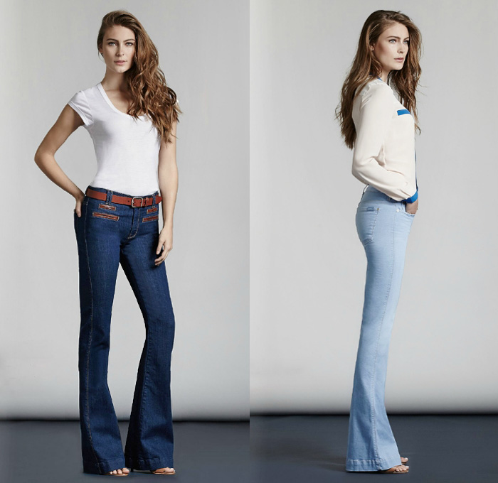 7 For All Mankind 2014 Spring Womens Lookbook Collection - Denim Printed Jeans Tuxedo Stripe Outerwear Jacket Shirt Skinny Ornamental Embroidery Flowers Florals Wide Leg Bell Bottom Flare Shorts Jorts: Designer Denim Jeans Fashion: Season Collections, Runways, Lookbooks and Linesheets