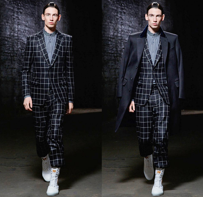 Alexander McQueen 2014 Pre Spring Mens Collection - Cruise Resort - Cargo Pockets Colored Denim Jeans Red Outerwear Trench Coat Jacket Blazer Shawl Collar Windowpane Check Sporty Loungewear: Designer Denim Jeans Fashion: Season Collections, Runways, Lookbooks and Linesheets