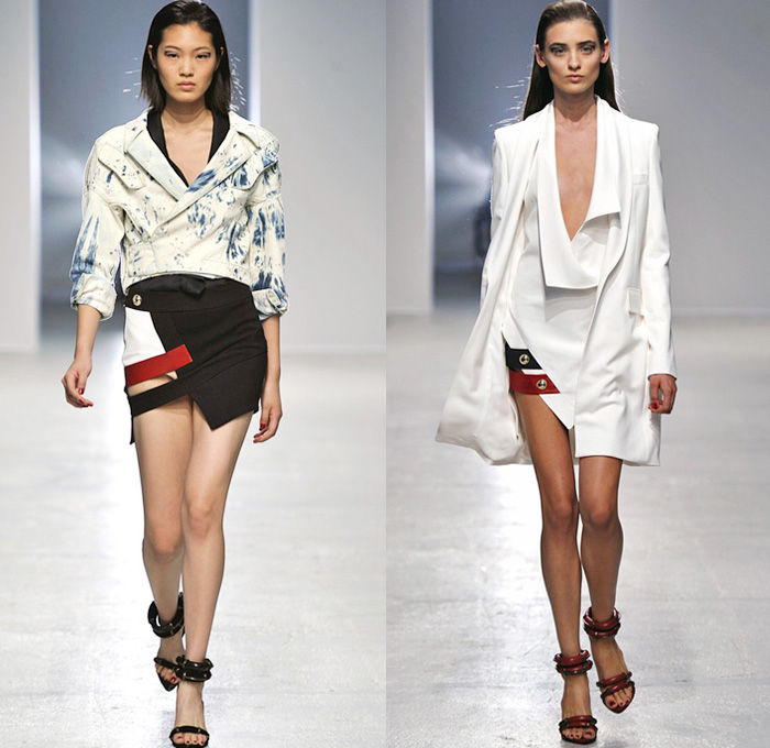 Anthony Vaccarello 2014 Spring Summer Womens Runway Collection - Paris Fashion Week - Mode à Paris - Acid Wash Tie-Dye Bleached Denim Jeans Jacket Skirt Handkerchief Pointed Hem Studded Lace Mesh Peek-A-Boo Romper: Designer Denim Jeans Fashion: Season Collections, Runways, Lookbooks and Linesheets