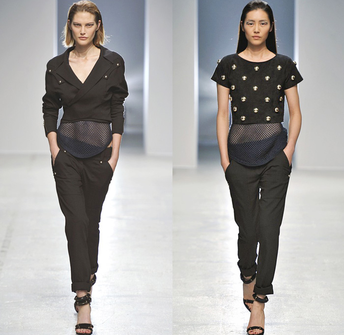 Anthony Vaccarello 2014 Spring Summer Womens Runway Collection - Paris Fashion Week - Mode à Paris - Acid Wash Tie-Dye Bleached Denim Jeans Jacket Skirt Handkerchief Pointed Hem Studded Lace Mesh Peek-A-Boo Romper: Designer Denim Jeans Fashion: Season Collections, Runways, Lookbooks and Linesheets