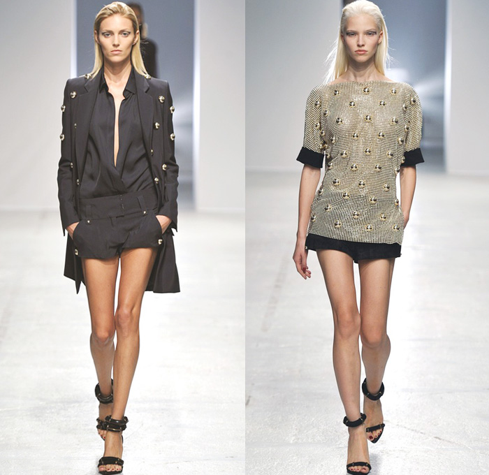 Anthony Vaccarello 2014 Spring Summer Womens Runway Collection - Paris Fashion Week - Mode à Paris - Acid Wash Tie-Dye Bleached Denim Jeans Jacket Skirt Handkerchief Pointed Hem Studded Lace Mesh Peek-A-Boo Romper: Designer Denim Jeans Fashion: Season Collections, Runways, Lookbooks and Linesheets