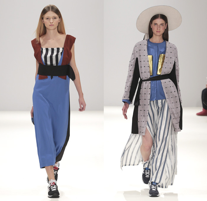 Anton Belinskiy 2014 Spring Summer Womens Runway Collection - London Fashion Week - Ukrainian Culture Slouchy Denim Jeans High Waisted Tie Up Sweater Robe Coat Kimono Trainers Gold Metallic: Designer Denim Jeans Fashion: Season Collections, Runways, Lookbooks and Linesheets