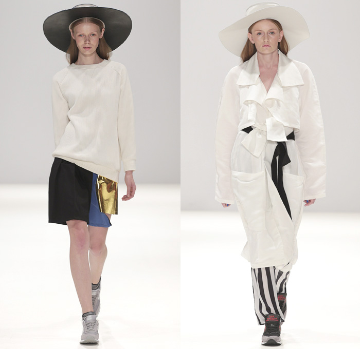 Anton Belinskiy 2014 Spring Summer Womens Runway Collection - London Fashion Week - Ukrainian Culture Slouchy Denim Jeans High Waisted Tie Up Sweater Robe Coat Kimono Trainers Gold Metallic: Designer Denim Jeans Fashion: Season Collections, Runways, Lookbooks and Linesheets