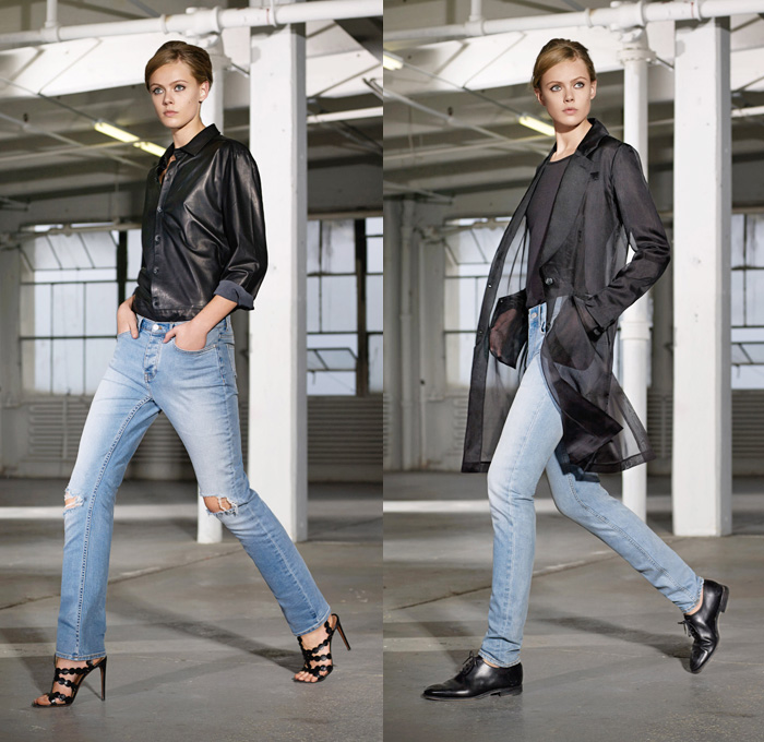 BLK DNM 2014 Spring Womens Lookbook Presentation - New York Fashion Week - BLK DNM by Johan Lindeberg - Denim Jeans Motorcycle Biker Panels Sheer Peek-A-Boo Fabrics Word Art: Designer Denim Jeans Fashion: Season Collections, Runways, Lookbooks and Linesheets