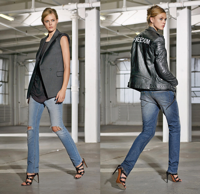 BLK DNM 2014 Spring Womens Lookbook Presentation - New York Fashion Week - BLK DNM by Johan Lindeberg - Denim Jeans Motorcycle Biker Panels Sheer Peek-A-Boo Fabrics Word Art: Designer Denim Jeans Fashion: Season Collections, Runways, Lookbooks and Linesheets