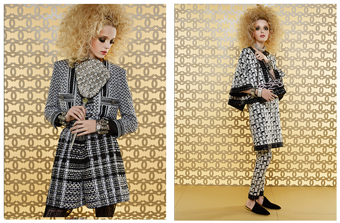 Chanel The Spirit of the Cruise 2014-2015 Collection - Dubai United Arab Emirates UAE - Dovetail Sequins 3D Embellishment Flowers Florals Wide Leg Trousers Palazzo Pants Mummy Wrap Bandage Wrap Fringes Harem Pants Blouse Tweed Checks Tunic Print Motif Dress Sheer Chiffon Peek-A-Boo Fabric