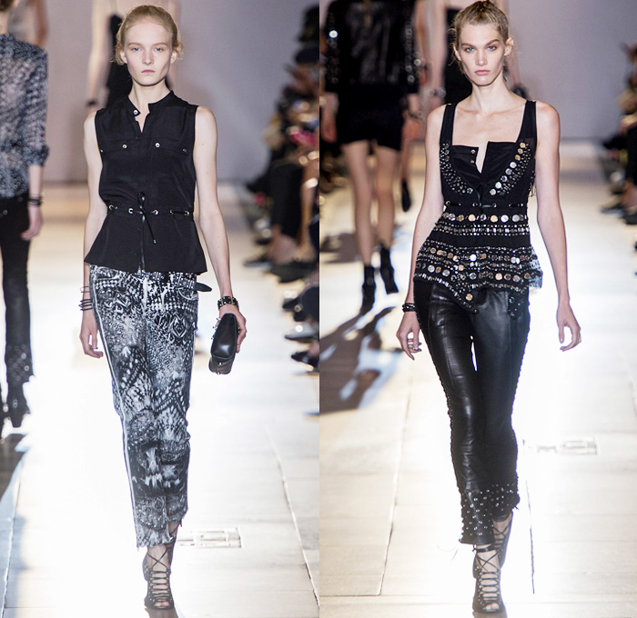 Diesel Black Gold 2014 Spring Summer Womens Runway Collection - New York Fashion Week - White Destroyed Denim Jeans Motorcycle Biker Leather Metallic Studs Embroidery Embellishments: Designer Denim Jeans Fashion: Season Collections, Runways, Lookbooks and Linesheets