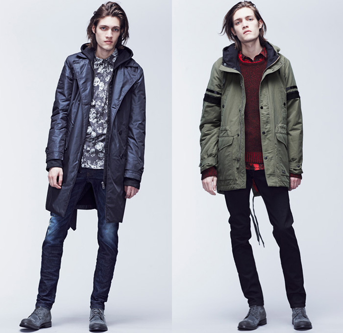 Diesel 2014 Spring Summer Mens Preview Lookbook Collection - Vintage Denim Jeans Collarless Jacket Ombre Fade Coated Waxed Blazer One Piece Overalls Bib and Brace Jumpsuit Outerwear Parka Coat: Designer Denim Jeans Fashion: Season Collections, Runways, Lookbooks and Linesheets