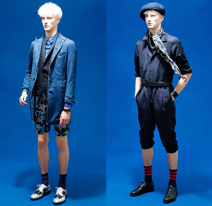 Diet Butcher Slim Skin 2014 Spring Mens Presentation - Metal Burger Japan - Dapper Blazers Denim Jeans Jacket One Piece Jumpsuit Boiler Suit Military Mesh Holes Ornamental Cropped Pants: Designer Denim Jeans Fashion: Season Collections, Runways, Lookbooks and Linesheets