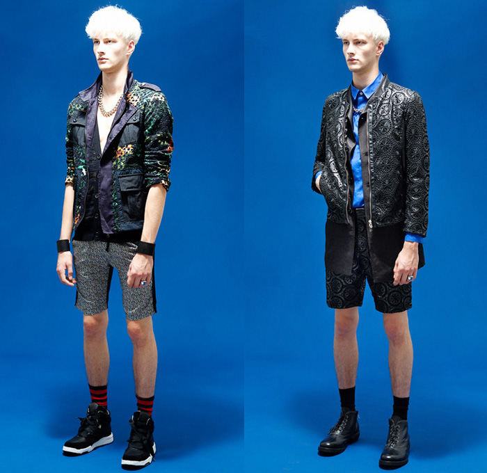 Diet Butcher Slim Skin 2014 Spring Mens Presentation - Metal Burger Japan - Dapper Blazers Denim Jeans Jacket One Piece Jumpsuit Boiler Suit Military Mesh Holes Ornamental Cropped Pants: Designer Denim Jeans Fashion: Season Collections, Runways, Lookbooks and Linesheets