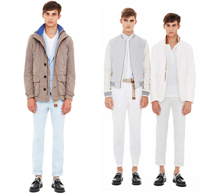 DKNY 2014 Spring Summer Mens Presentation - New York Fashion Week - White Chinos Blazers Shorts Parka Bomber Varsity Biker Jackets: Designer Denim Jeans Fashion: Season Collections, Runways, Lookbooks and Linesheets