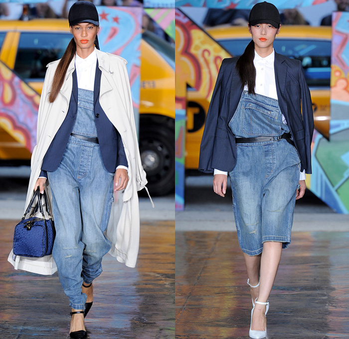 DKNY 2014 Spring Summer Womens Runway Collection - New York Fashion Week - Denim Jeans Overalls Patchwork Oversized Coats Parkas Pastels Sportswear Streetwear Biker: Designer Denim Jeans Fashion: Season Collections, Runways, Lookbooks and Linesheets