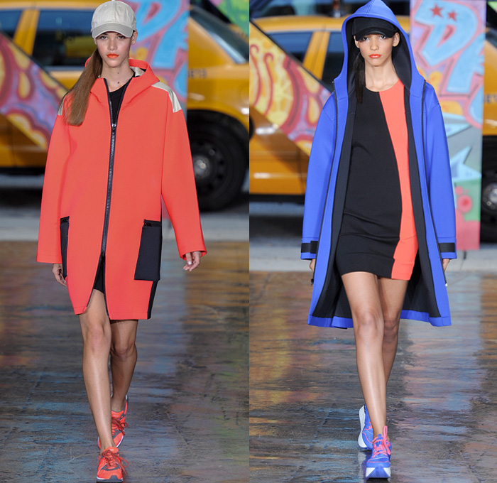 DKNY 2014 Spring Summer Womens Runway Collection - New York Fashion Week - Denim Jeans Overalls Patchwork Oversized Coats Parkas Pastels Sportswear Streetwear Biker: Designer Denim Jeans Fashion: Season Collections, Runways, Lookbooks and Linesheets