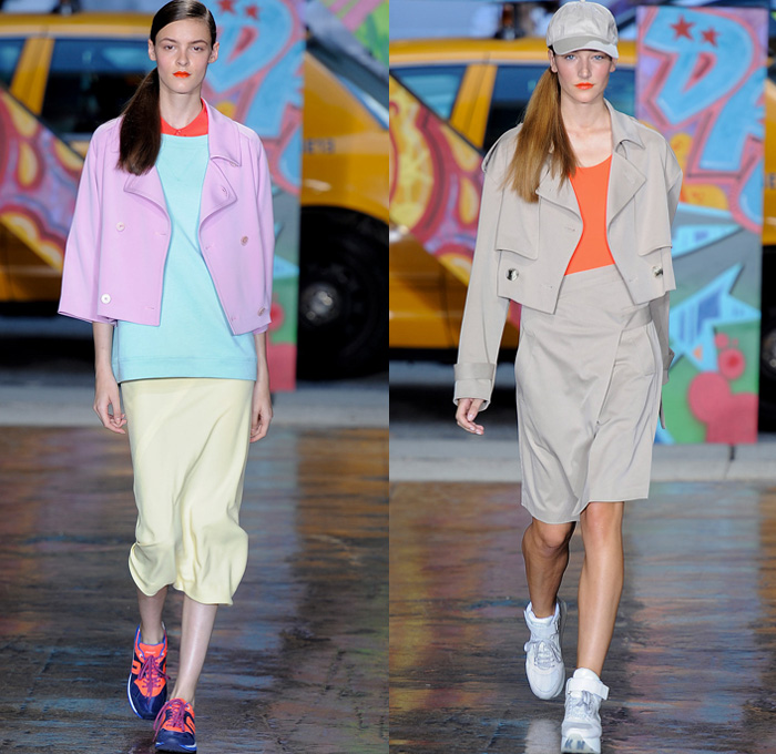 DKNY 2014 Spring Summer Womens Runway Collection - New York Fashion Week - Denim Jeans Overalls Patchwork Oversized Coats Parkas Pastels Sportswear Streetwear Biker: Designer Denim Jeans Fashion: Season Collections, Runways, Lookbooks and Linesheets
