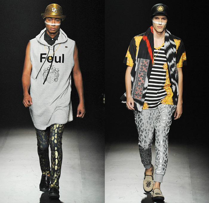 DRESSCAMP 2014 Spring Summer Mens Runway Collection - Mercedes-Benz Fashion Week Tokyo Japan Toshikazu Iwaya - Streetwear Denim Jeans Coat Fringes Animal Leopard Cheetah Zebra Safari Smiley Face Bloody Nose Baroque Print Reptile Alligator Chains Shorts Rompers Sporty Sweatpants: Designer Denim Jeans Fashion: Season Collections, Runways, Lookbooks and Linesheets