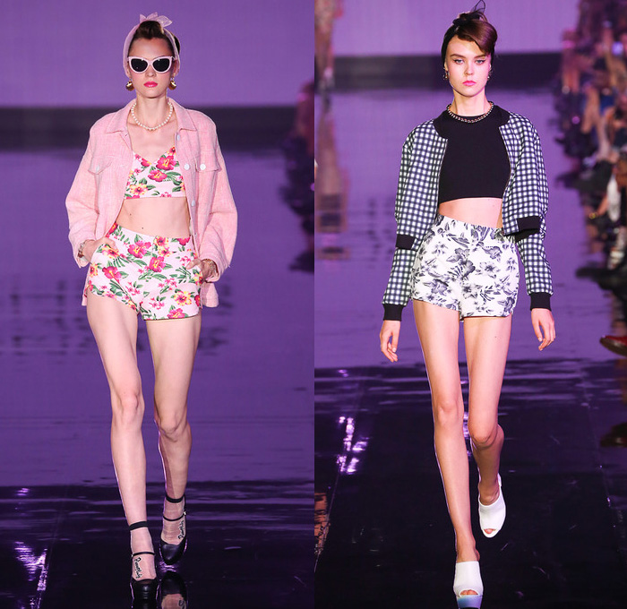 EMODA 2014 Spring Summer Womens Runway Collection - Tokyo Japan Fashion Week - Touch Me Retro Pin Up Ladies - Denim Jeans Outerwear Trucker Coats Dress Romper Crop Top Bandeau Windowpane Checks Flowers Florals Loungewear High Waisted Shorts Bomber Jackets Lace: Designer Denim Jeans Fashion: Season Collections, Runways, Lookbooks and Linesheets