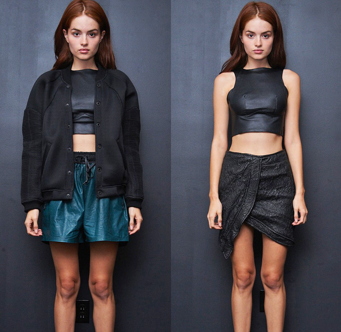 En Noir 2014 Spring Summer Presentation - New York Fashion Week - Rob Garcia High-End Streetwear Midriff Crop Top Lace Dress Zippers Trunks Rounded Shoulders Casual Biker Sweatpants Bomber Jacket Tie-Dye Vest: Designer Denim Jeans Fashion: Season Collections, Runways, Lookbooks and Linesheets