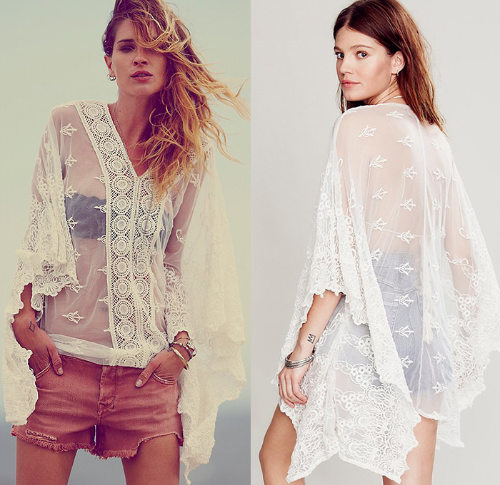 (11) Suzie Sheer Lace Poncho Mesh - Free People 2014 June Womens Catalog Looks Sneak Peek - Spring Summer Collection - Denim Jeans Cut Offs Shorts Skinny Tapered Boyfriend Destroyed Sheer Mesh Beadwork Crochet Romper Maxi Skirt Culottes Wide Leg Gauchos Dress Poncho Lace Embroidery Drapery Pleats Crop Top Midriff Outerwear Jacket Frayed Hat Bohemian Boho Chic Peek-A-Boo