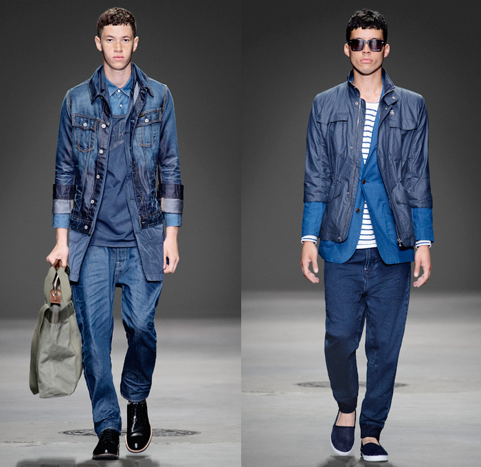 G-Star RAW 2014 Spring Summer Mens Runway Collection - New York Fashion Week - 25th anniversary Type C Elwood Faeroes Lumber Pant US First Workwear Miner Carpenter Tapered Outerwear Coats Jackets Streaky Red Listing Selvedge Dry Rigid Shuttle Loom Denim Jeans: Designer Denim Jeans Fashion: Season Collections, Runways, Lookbooks and Linesheets