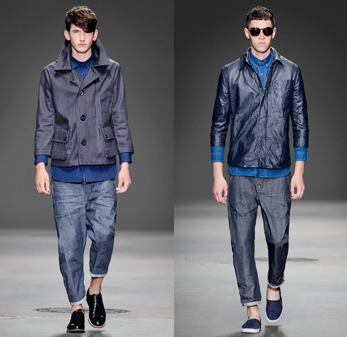 G-Star RAW 2014 Spring Summer Mens Runway Collection - New York Fashion Week - 25th anniversary Type C Elwood Faeroes Lumber Pant US First Workwear Miner Carpenter Tapered Outerwear Coats Jackets Streaky Red Listing Selvedge Dry Rigid Shuttle Loom Denim Jeans: Designer Denim Jeans Fashion: Season Collections, Runways, Lookbooks and Linesheets