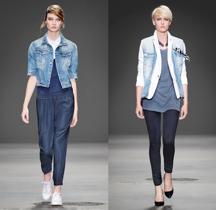 G-Star RAW 2014 Spring Summer Womens Runway Collection - New York Fashion Week - 25th anniversary Type C Elwood Faeroes Lumber Pant Trason Red Listing Workwear Miner Carpenter Tapered Slim Skinny Denim Jeans Outerwear Coats Jackets Camouflage Spots: Designer Denim Jeans Fashion: Season Collections, Runways, Lookbooks and Linesheets