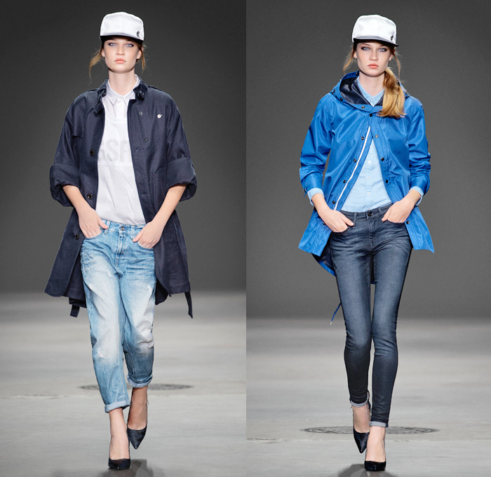 G-Star RAW 2014 Spring Summer Womens Runway Collection - New York Fashion Week - 25th anniversary Type C Elwood Faeroes Lumber Pant Trason Red Listing Workwear Miner Carpenter Tapered Slim Skinny Denim Jeans Outerwear Coats Jackets Camouflage Spots: Designer Denim Jeans Fashion: Season Collections, Runways, Lookbooks and Linesheets
