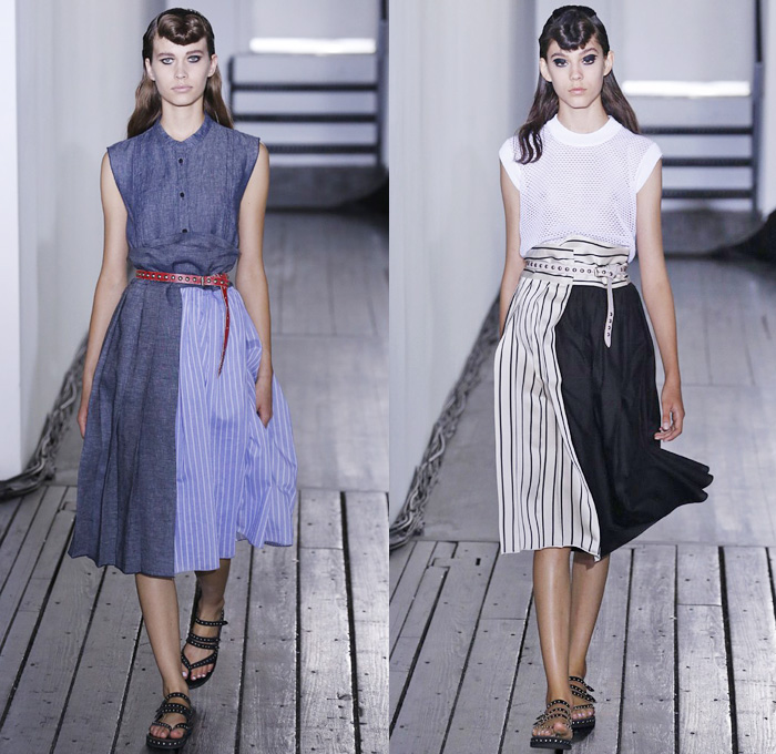 Hache Italy 2014 Spring Summer Womens Runway Collection - New York Fashion Week - Manuela Arcari - Denim Jeans Dress Skirt Wide Leg Trousers Palazzo Pants Culottes Gauchos Sheer Chiffon Peek-A-Boo Mesh Ruffles Crop Top Bandeau White Ensemble Skinny Belts: Designer Denim Jeans Fashion: Season Collections, Runways, Lookbooks and Linesheets