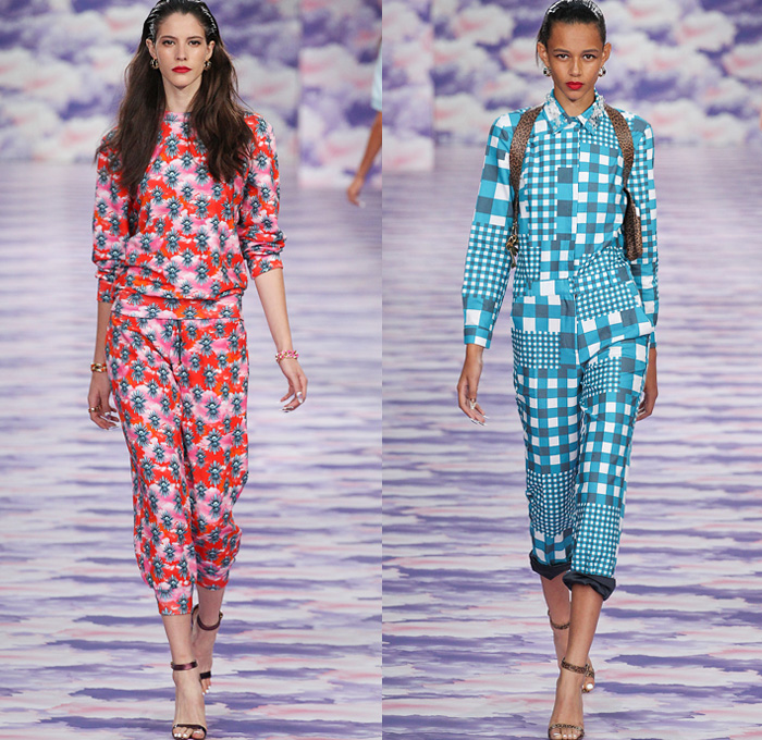 House of Holland 2014 Spring Summer Womens Runway Collection - London Fashion Week - Religious Tattoos Sacred Heart Virgin Mary Motif Prints Checks Rose Buds Embroidery Lace Outerwear Trench Coats: Designer Denim Jeans Fashion: Season Collections, Runways, Lookbooks and Linesheets