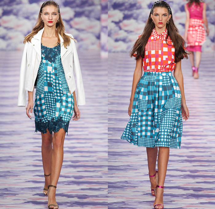 House of Holland 2014 Spring Summer Womens Runway Collection - London Fashion Week - Religious Tattoos Sacred Heart Virgin Mary Motif Prints Checks Rose Buds Embroidery Lace Outerwear Trench Coats: Designer Denim Jeans Fashion: Season Collections, Runways, Lookbooks and Linesheets