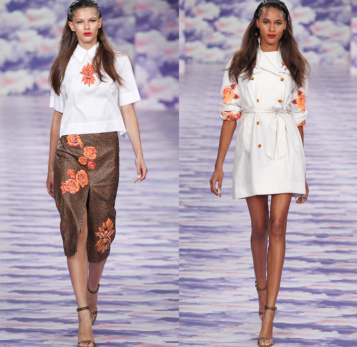 House of Holland 2014 Spring Summer Womens Runway Collection - London Fashion Week - Religious Tattoos Sacred Heart Virgin Mary Motif Prints Checks Rose Buds Embroidery Lace Outerwear Trench Coats: Designer Denim Jeans Fashion: Season Collections, Runways, Lookbooks and Linesheets