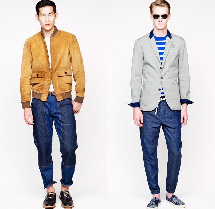 J.Crew 2014 Spring Mens Presentation - New York Fashion Week - Workwear Denim Jeans Trousers Bomber Varsity Jackets Sportcoat Blazer Cargo Shorts Chinos Parka: Designer Denim Jeans Fashion: Season Collections, Runways, Lookbooks and Linesheets