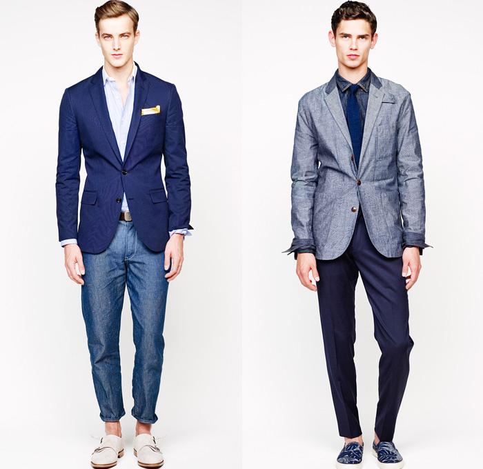 J.Crew 2014 Spring Mens Presentation - New York Fashion Week - Workwear Denim Jeans Trousers Bomber Varsity Jackets Sportcoat Blazer Cargo Shorts Chinos Parka: Designer Denim Jeans Fashion: Season Collections, Runways, Lookbooks and Linesheets