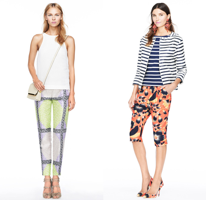 J.Crew 2014 Spring Womens Presentation - New York Fashion Week - Denim Jacket Shorts Flowers Floral Tropical Prints Nautical Stripes Parka White Ensemble 3D Cutouts Perforated: Designer Denim Jeans Fashion: Season Collections, Runways, Lookbooks and Linesheets
